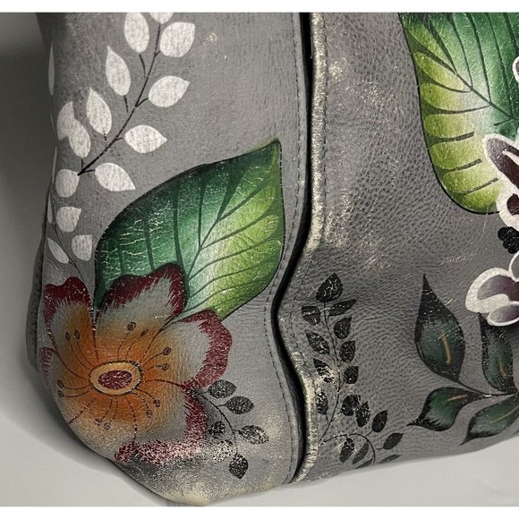 ANUSCHKA Handbag Garden of Eden Grey Floral Purse Tote Hand Painted Leather - Picture 12 of 14
